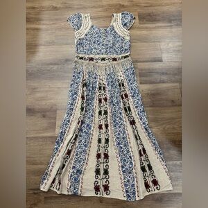 Bohemian Floral Maxi Dress in Blue and Cream